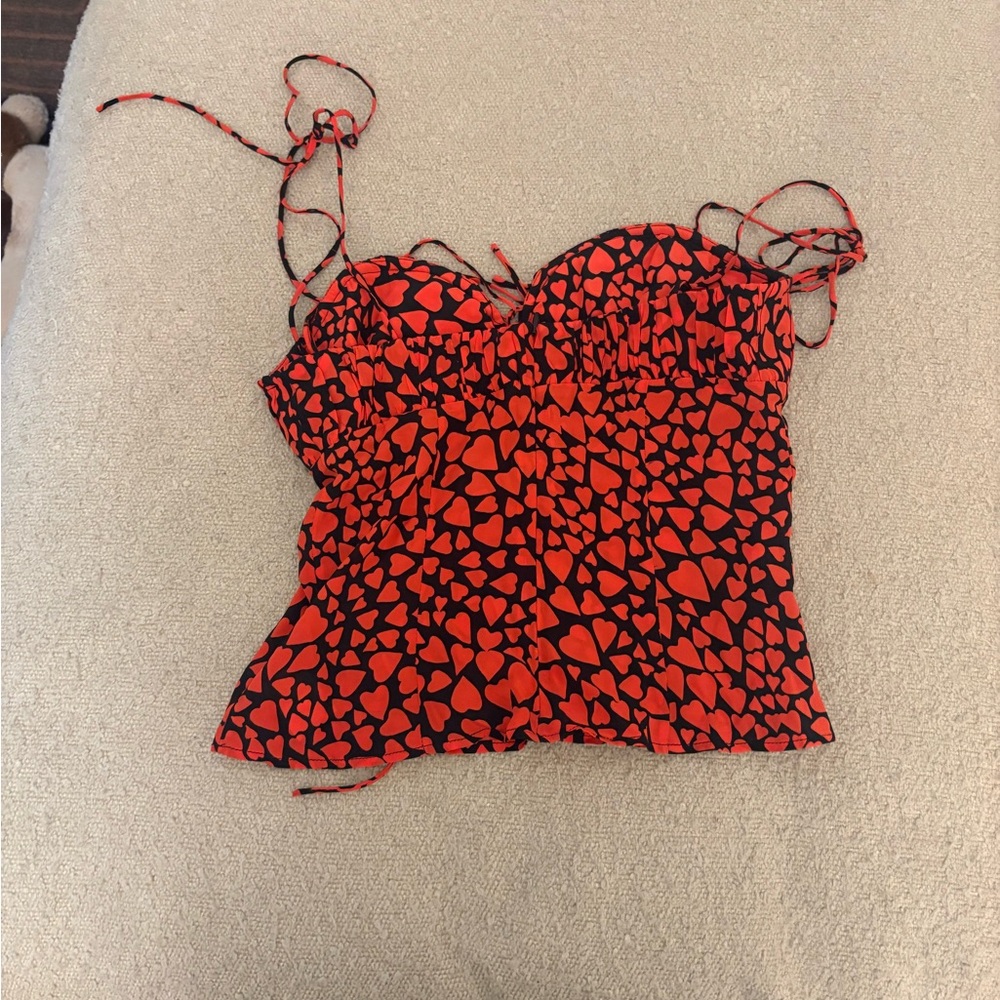 Realisation Par Red Heart-Print Sweetheart Camisole